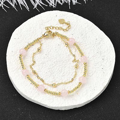 Natural Rose Quartz Bracelets BJEW-D330-01G-02-1