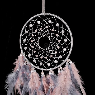 Iron Woven Web/Net with Feather Pendant Decorations AJEW-B017-26-1