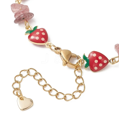 Natural Strawberry Quartz Chip Beads & Brass Enamel Link Chains Bracelets for Women BJEW-JB13149-1