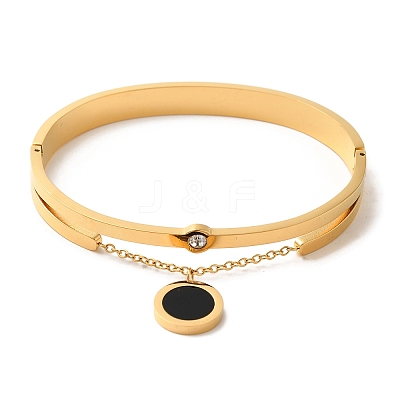 Enamel Flat Round Charms Bangles BJEW-F474-17G-1