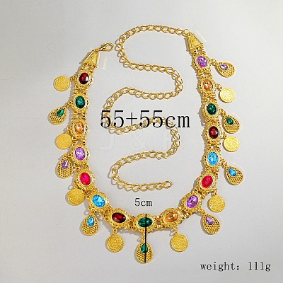 Ethnic Style Alloy with Acrylic Colorful Oval Link Chain Teardrop Tassel Waist Belly Chains for Women FS-WGB9AE6-01-1
