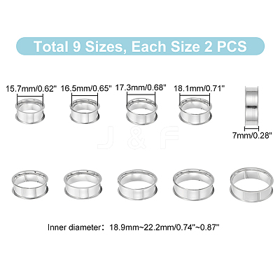 18Pcs 9 Size 201 Stainless Steel Grooved Finger Ring Settings STAS-UN0049-69P-1