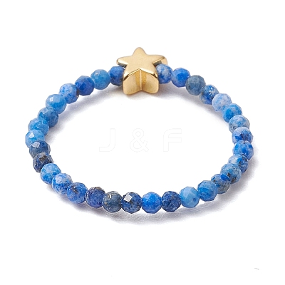 Round Natural Tiger Eye & Black Rutilated Quartz & Lapis Lazuli & Pink Opal Beads Stretch Rings RJEW-JR00790-1