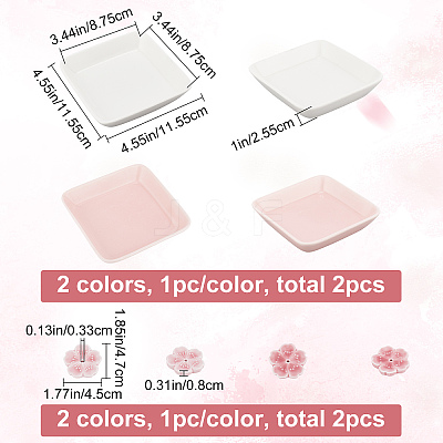 2Pcs Square Handmade Porcelain Jewelry Plate & 2Pcs Sakura Flower Ceramic Incense Burners AJEW-CP0005-53-1