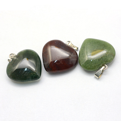 Heart Natural Indian Agate Pendants X-G-Q438-08-1