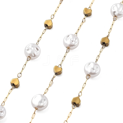 ABS Imitation Pearl & 304 Stainless Steel Beads Link Chains CHS-K021-07G-02-1