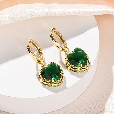 Valentine's Day Heart Brass & Glass Hoop Earrings EJEW-Z164-23G-04-1
