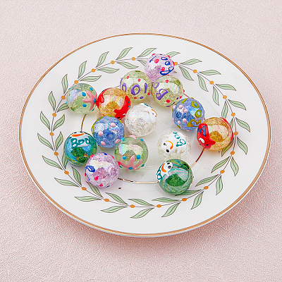 14Pcs 7 Colors AB Color Transparent Crackle Acrylic Round Beads OACR-FH0001-049-1
