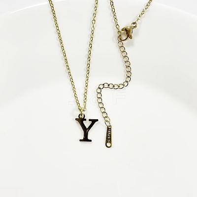 304 Stainless Steel Letter Pendant Necklaces NJEW-WH0027-26Y-G-1