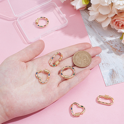 6Pcs 3 Styles Brass Micro Pave Cubic Zirconia Screw Carabiner Lock Charms ZIRC-UN0001-15-1