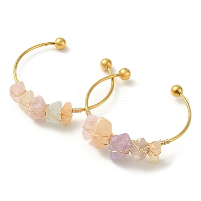 Natural Quartz Crystal Chips Beaded Cuff Bangle BJEW-TA00369-1