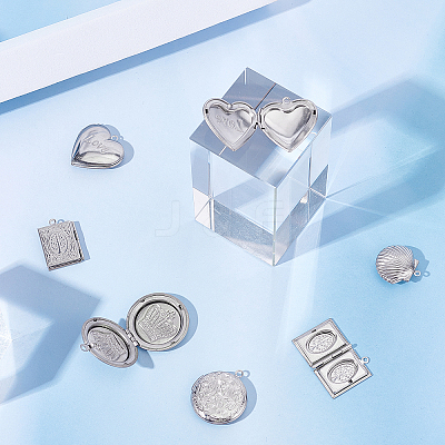 10Pcs 5 Style 304 Stainless Steel Diffuser Locket Pendants STAS-DC0007-57-1