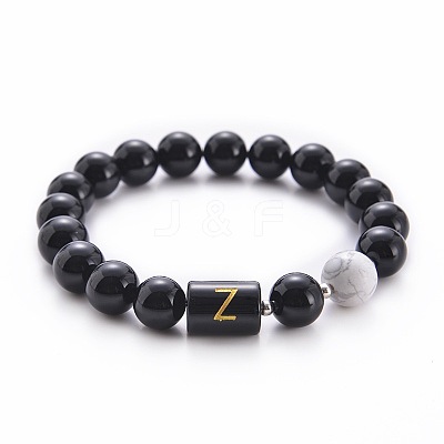10MM Natural Black Onyx(Dyed & Heated) and Howlite Beaded Stretch Bracelets RH2290-26-1