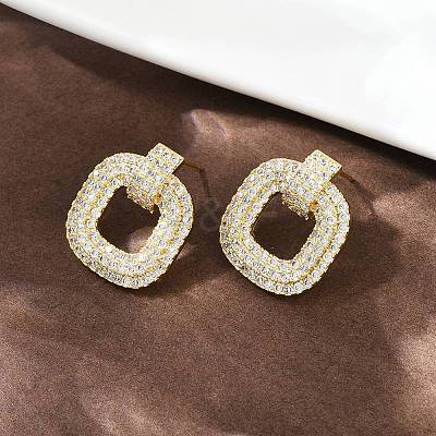 Brass Micro Pave Clear Cubic Zirconia Stud Earrings EJEW-K312-09G-1