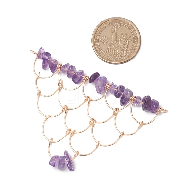 Natural Amethyst Chip Copper Wire Wrapped Connector Charms PALLOY-JF03030-06-1