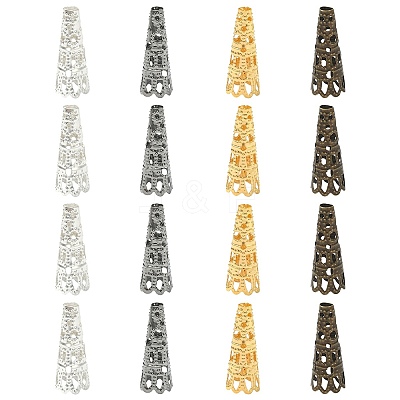 100Pcs 4 Colors Iron Filigree Bead Cones IFIN-YW0003-17-1