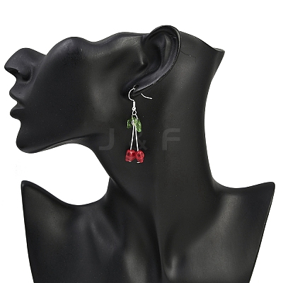 Brass Synthetic Turquoise Skull Dangle Earrings EJEW-JE06534-01-1