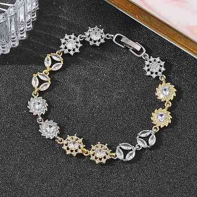 Brass Micro Pave Clear Cubic Zirconia Link Chain Bracelets for Women BJEW-C156-06A-GP-1