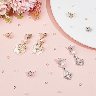4 Pairs 4 Style Flower Brass Cubic Zirconia Stud Earring Findings KK-CN0003-18-1