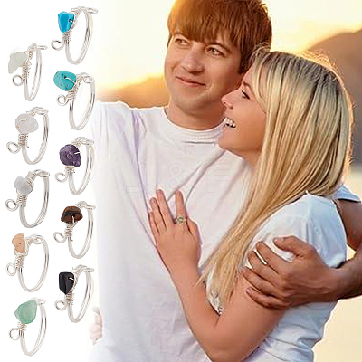 10Pcs Natural & Synthetic Gemstone Finger Rings RJEW-HY00005-1