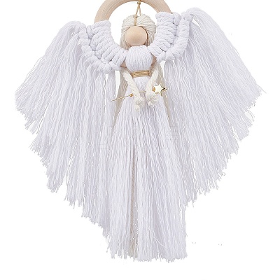 3Pcs 3 Colors Angel Wood & Cotton Threads Pendant Decoration HJEW-JM02406-1