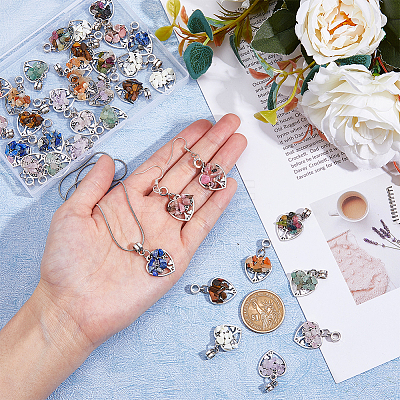 36Pcs 9 Styles Natural Mixed Gemstone European Dangle Charms PALLOY-AB00243-1