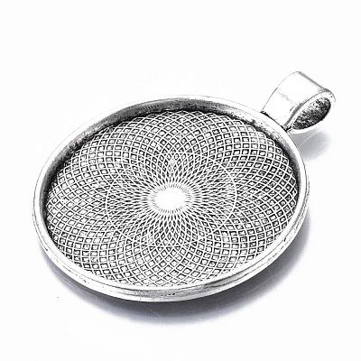Tibetan Style Flat Round Alloy Pendant Cabochon Settings TIBEP-Q049-08AS-RS-1