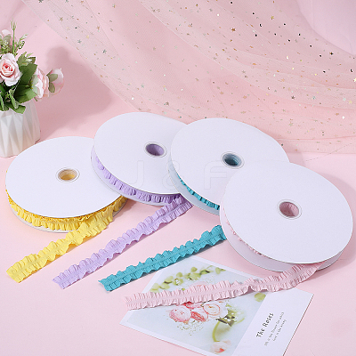 20 Yards Ruffled Polyester Elastic Lace Trim EW-WH0018-01B-1