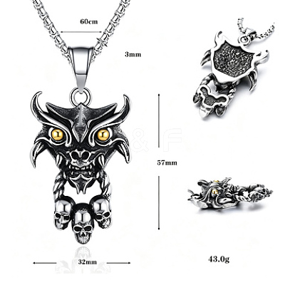 Halloween 304 Stainless Steel Devil Skull Pendant Necklaces for Men WG53C55-01-1