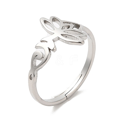 Non-Tarnish 304 Stainless Steel Hollow Lotus Adjustable Ring for Women RJEW-M149-32P-1