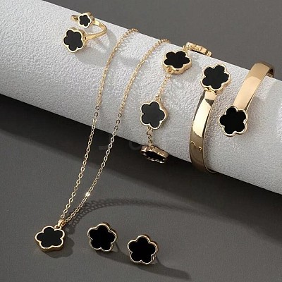 Flower Alloy Acrylic Cuff Bangles & Link Bracelets & Stud Earrings & Pendant Necklaces & Rings WG72368-01-1