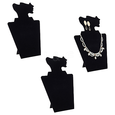 Velvet and Cardboard Side Face Profile Necklace Displays CON-WH0105-09-1