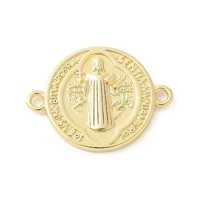 Brass Saint Benedict Medal Connector Charms KK-P294-02G-1