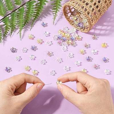 50Pcs Transparent Electroplate Glass Bead Caps EGLA-YW0007-17A-1