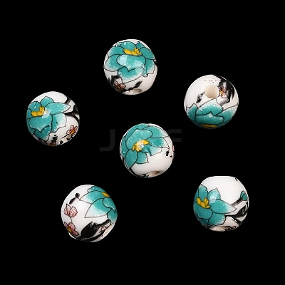 Floral Printed Porcelain Beads X-PORC-Q199-8mm-17-1