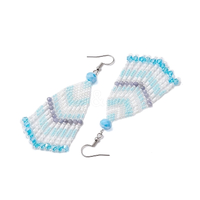 Glass Seed Beaded Tassel Dangle Earrings for Women EJEW-MZ00202-1