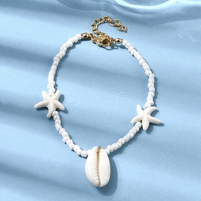 Couch Shell Shape & Starfish Shell Charm Bracelets BJEW-F520-04G-1