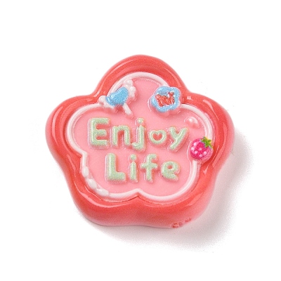 Flower Cartoon Word Enjoy Life Opaque Resin Decoden Cabochons RESI-R447-02D-1