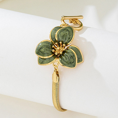 Summer Beach Alloy Yellow Green Enamel Flower Flat Snake Chain Anklets for Women FS-WGA3212-01-1