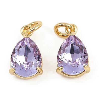 Teardrop Brass Glass Charms KK-L240-06G-01-1