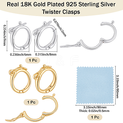 2Pcs 2 Colors 925 Sterling Silver Twister Clasps STER-BBC0009-19-1
