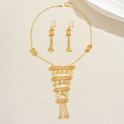 Brass Flat Round Tassels Necklaces & Earrings Sets for Women XV1236-1