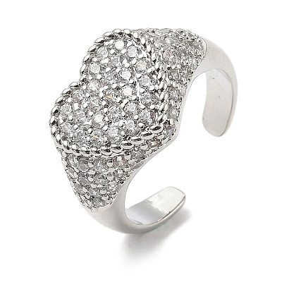 Heart Brass Micro Pave Cubic Zirconia Cuff Rings for Women RJEW-A069-11P-01-1