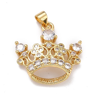 Brass Micro Pave Clear Cubic Zirconia Pendants ZIRC-A021-45G-1