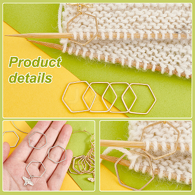 Brass with Alloy Bee & Hexagon Pendant Locking Stitch Markers HJEW-AB00058-1
