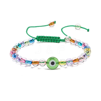 Acrylic Evil Eye & Round Lampwork Braided Bead Bracelet for Women BJEW-JB08379-02-1