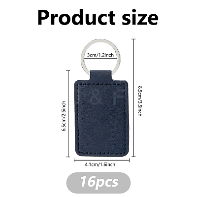 16Pcs Rectangle PU Leather Keychains KEYC-DC0001-45A-1