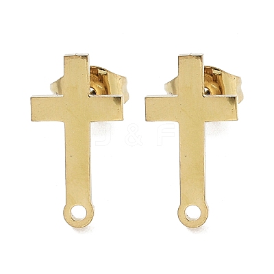 Cross Ion Plating(IP) 304 Stainless Steel Stud Earring Findings STAS-I206-128G-1
