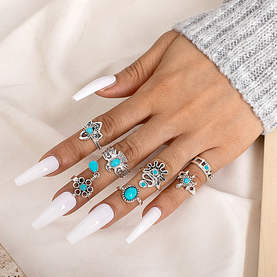 20Pcs Bohemian Style Alloy with Resin Cuff Rings FS-WG5AD72-01-1