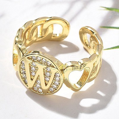 Brass Micro Pave Clear Cubic Zirconia Open Cuff Rings for Women RJEW-K289-02G-W-1